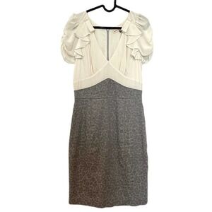 NWT Rebecca Taylor x REVOLVE Silk Linen Leopard Combo Dress in Stone Size 8